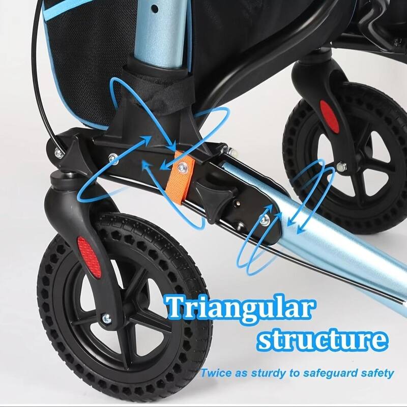 Lightweight Foldable All Terrain Rolling Walker with seat, Aluminum Walkers with 8 inch Rubber Wheels - Blue