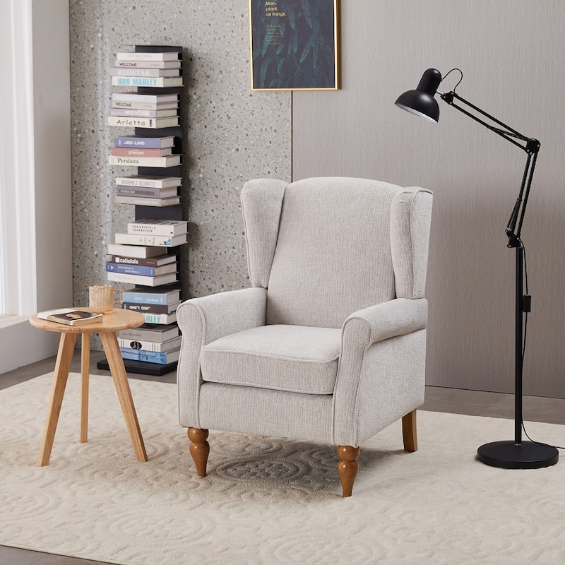 Arm Chairs Wingback Chairs with Solid Wood Coffee Table, Reading Chair - Beige