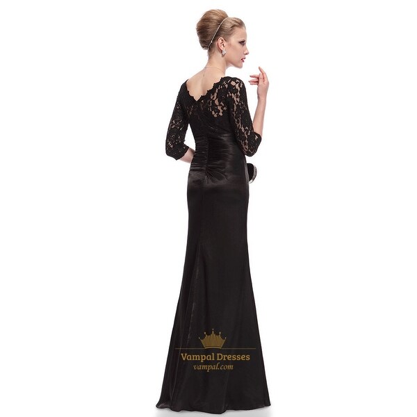 black dress with lace top and sleeves