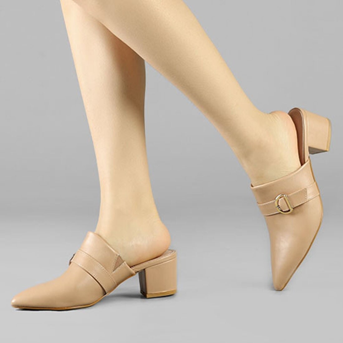 Pointed toe mules block heel Clearance