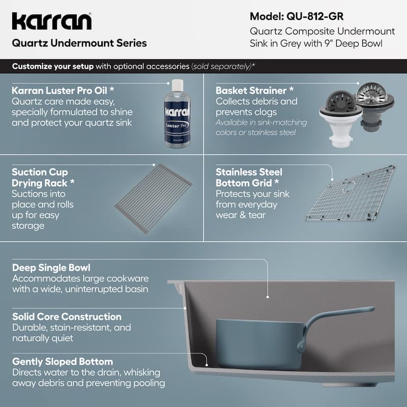 Karran Undermount 32.5 in. Large Single Bowl Quartz Kitchen Sink