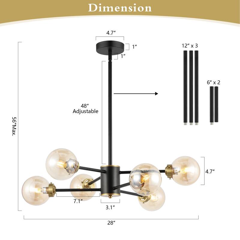 WINGBO 6-Light Modern Chandelier, Sputnik Pedant Light - N/A