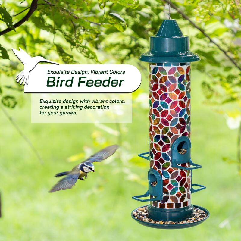Glitzhome 20''H Tall Hanging Blue/Green Mosaic Birdfeeder