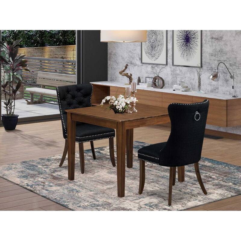 3-Piece Antique Walnut Finish Square Solid Wood Top Dining Table Set for Small Spaces
