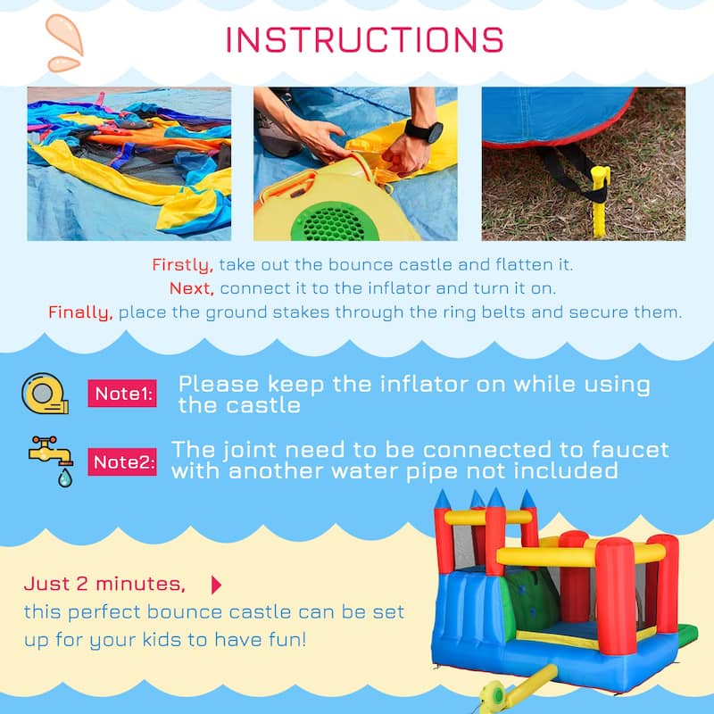 6-in-1 Kids Bounce House Inflatable Water Slide with Pool, Water Cannon, Climbing Wall, Jumping Castle Kids Backyard Activity