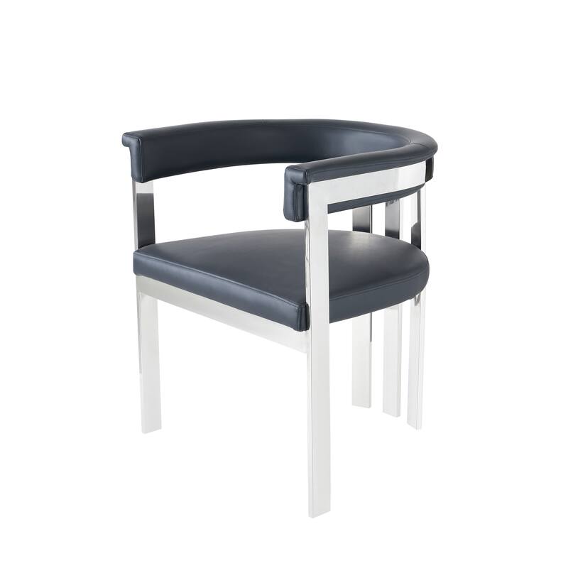 Modrest Pontiac Modern Black Vegan Leather and Stainless Steel Dining Chair - Single