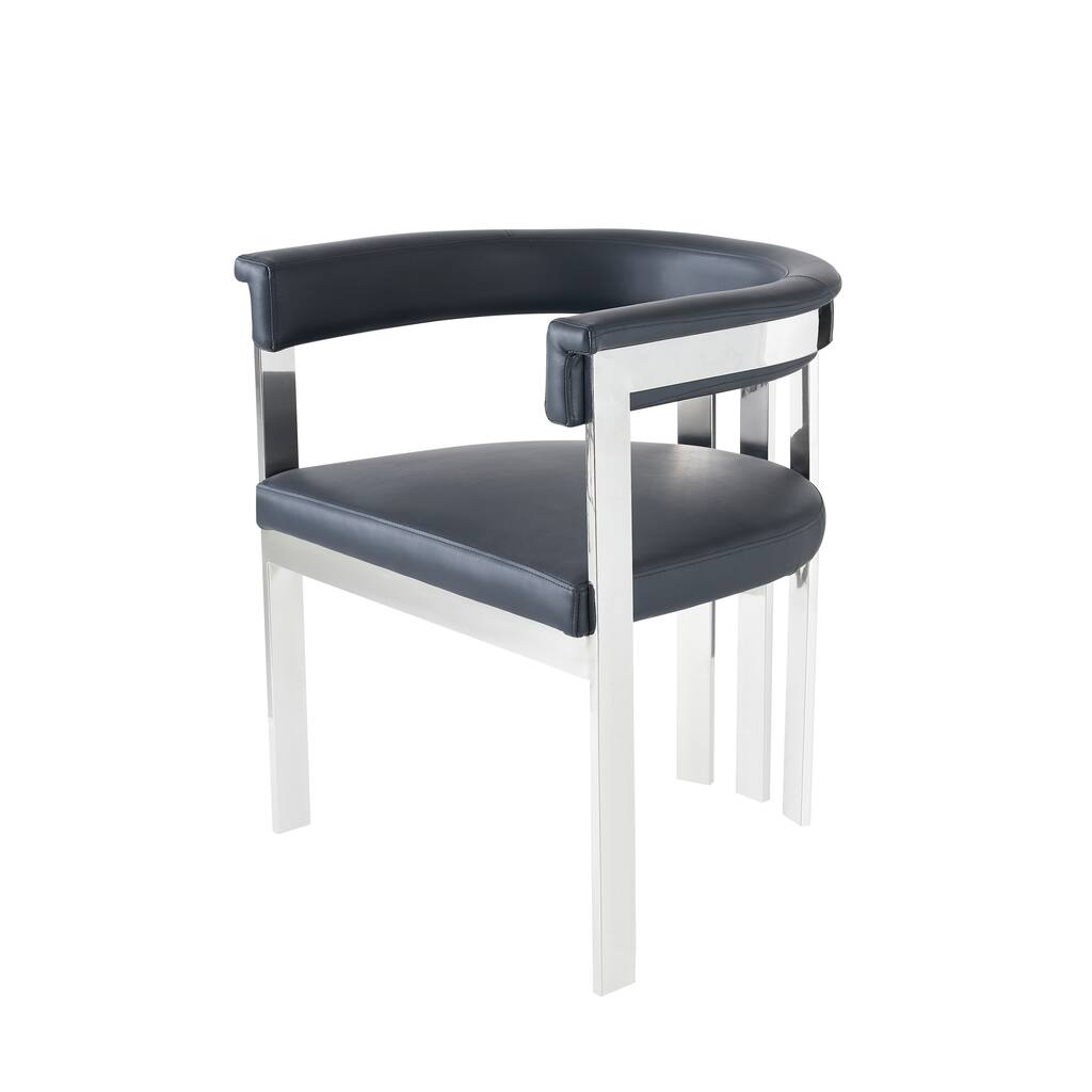 Modrest Pontiac Modern Black Vegan Leather and Stainless Steel Dining Chair