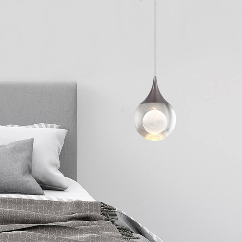 Moon Crystal 1-light Single Globe LED Hanging Pendant Light in Gold/ Chrome/Black/Coffee for Living Room