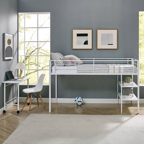 Middlebrook Abner White Twin Low Loft Bed with Desk