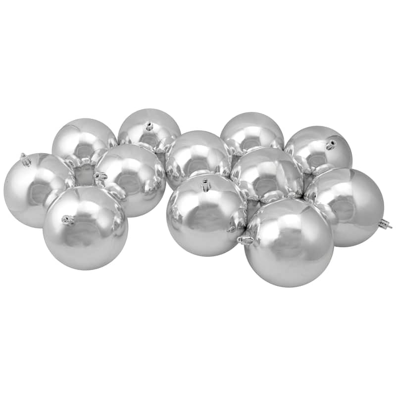 Shatterproof Shiny Christmas Ball Ornaments - 4" (100mm) - Silver - 12ct