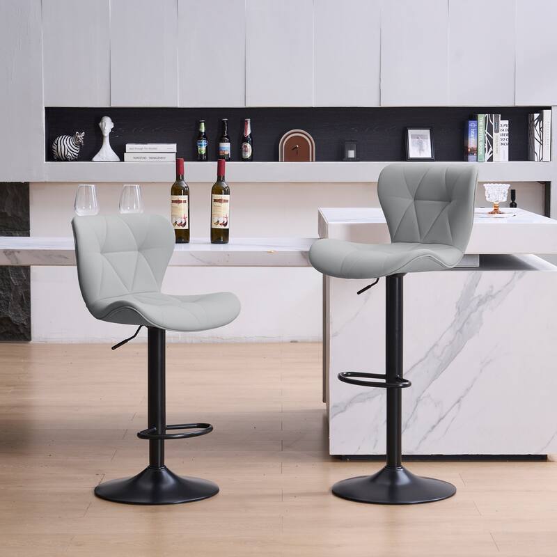 FERPIT Set of 2 Modern Adjustable Height Bar Stools Padded PU Leather Swivel Stools - Gray