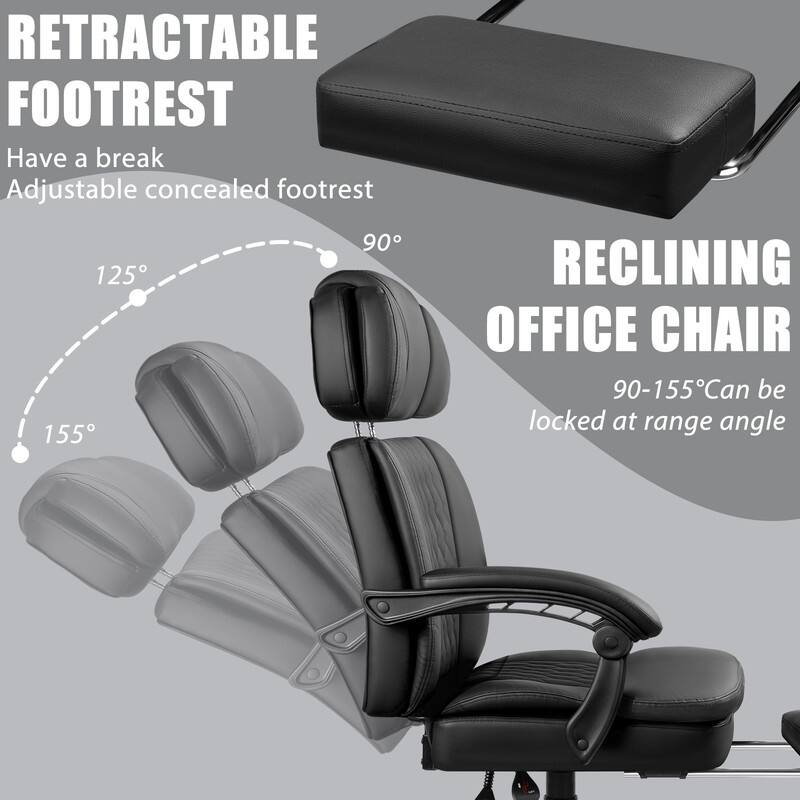 BOSSIN 400lbs Big & Tall Office Chair, Reclining Executive Chair with Footrest, Adjustable Headrest, PU Leather High Back,