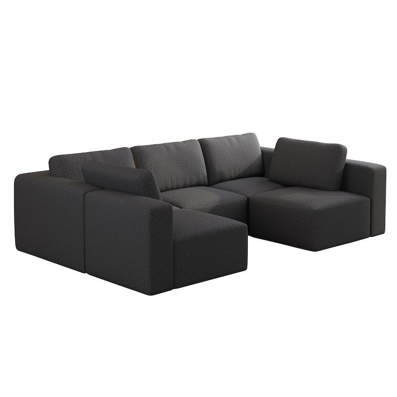 104.32" Yarn Fleece Modular Sectional Sofa Set with Chaise & Ottoman, U-Shaped 5-Seater Sleeper