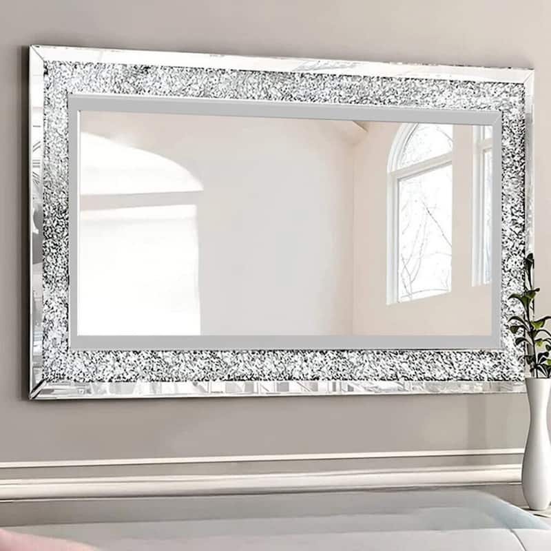 Large Sparkling Crystals Diamond Embedded Venetian Wall Mirror - 48" x 24"