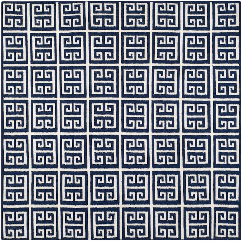 SAFAVIEH Handmade Flatweave Dhurries Oliga Modern Wool Rug - 7' Square - Navy/Ivory