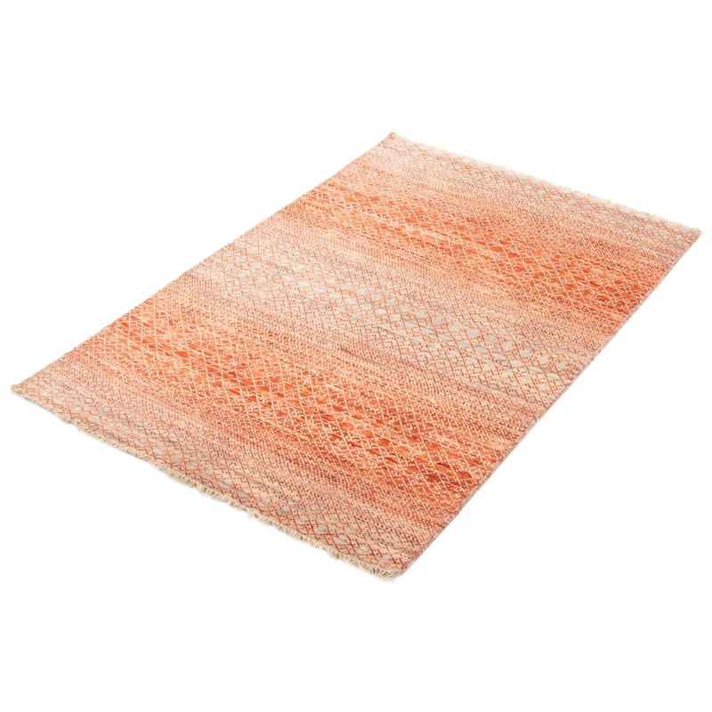 ECARPETGALLERY Hand-knotted Silk Shadow Dark Copper Wool Rug - 4'3 x 6'3