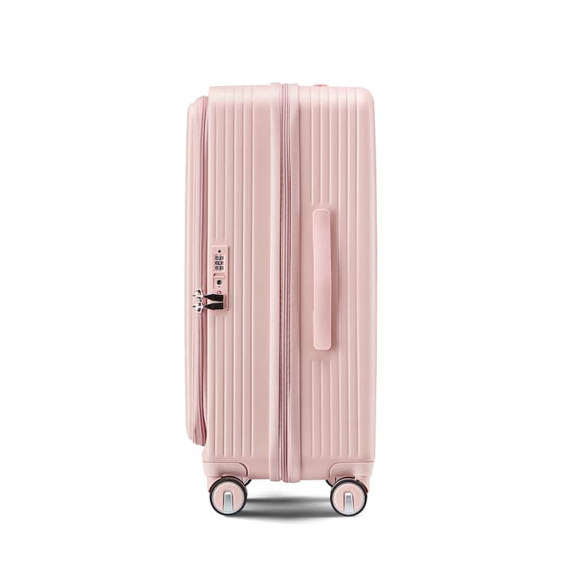 20/24/28 3-Piece Modern Expandable Luggage Sets, Hard-shell Luggage with Front Pocket and TSA Lock, for Boarding Travel, Pink