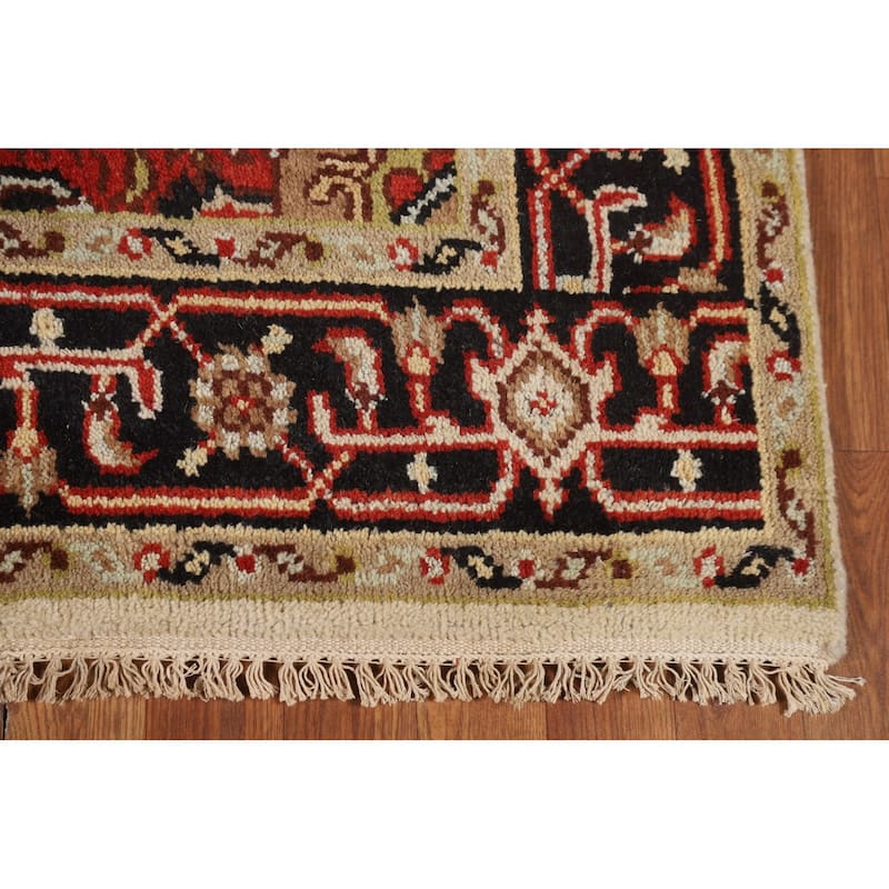 Ivory Geometric Heriz Serapi Indian Rug Hand-Knotted Wool Carpet - 3'11" X 5'10"