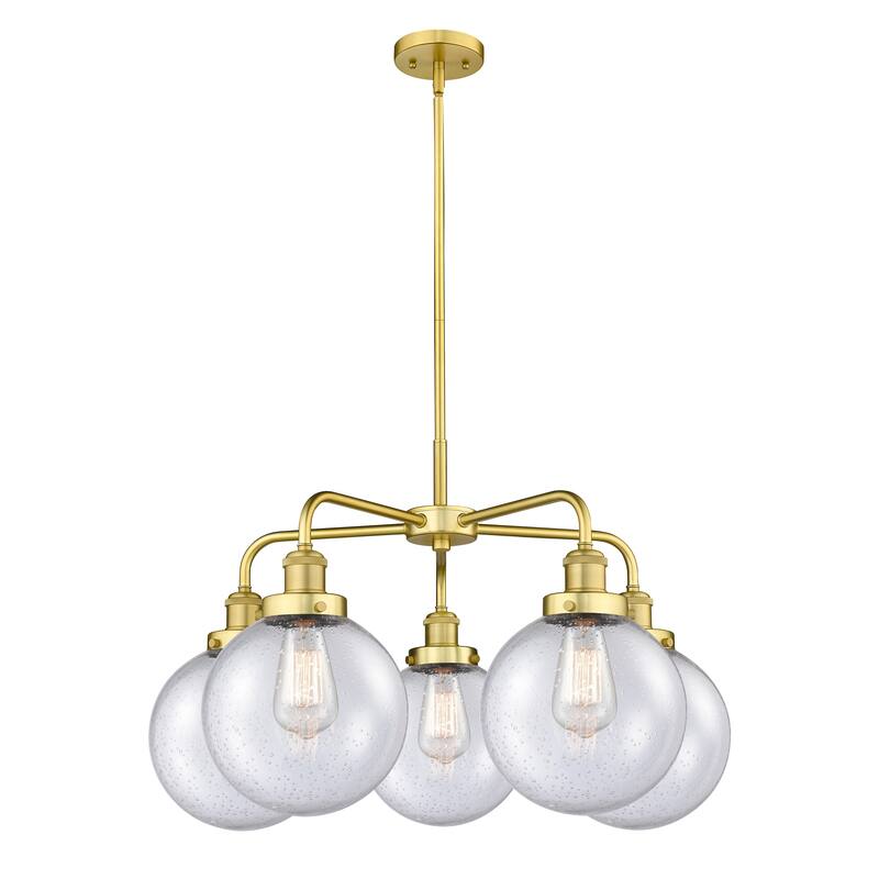 Innovations Lighting Beacon - 5 Light 26" Stem Hung Chandelier - Satin Gold/Seedy
