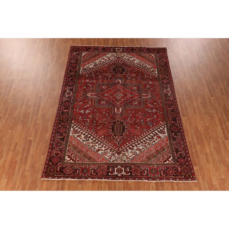 Hand Knotted Oriental 100% Wool Carpet Traditional Medallion Red Heriz Area Rug - 11' 0'' X 7' 9''