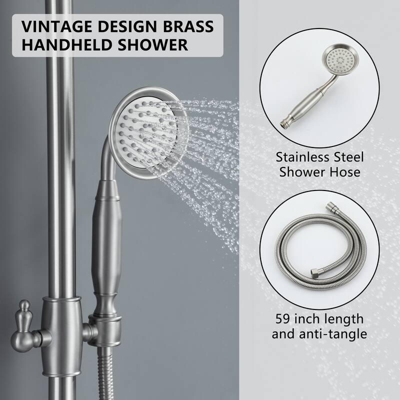 CASAINC Exposed Pipe Shower System with 8-In Rainfall Shower Head and Handheld Shower