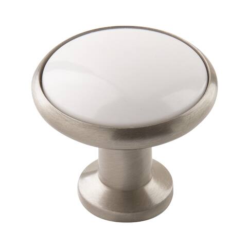 Everyday Heritage 1-3/16 in (30 mm) Diameter White/Satin Nickel Cabinet Knob - 10 Pack - 1.1875