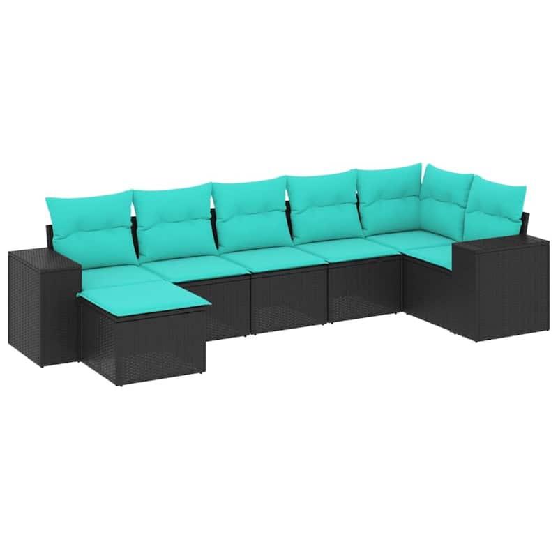 vidaXL 7 Piece Patio Sofa Set with Cushions Black Poly Rattan