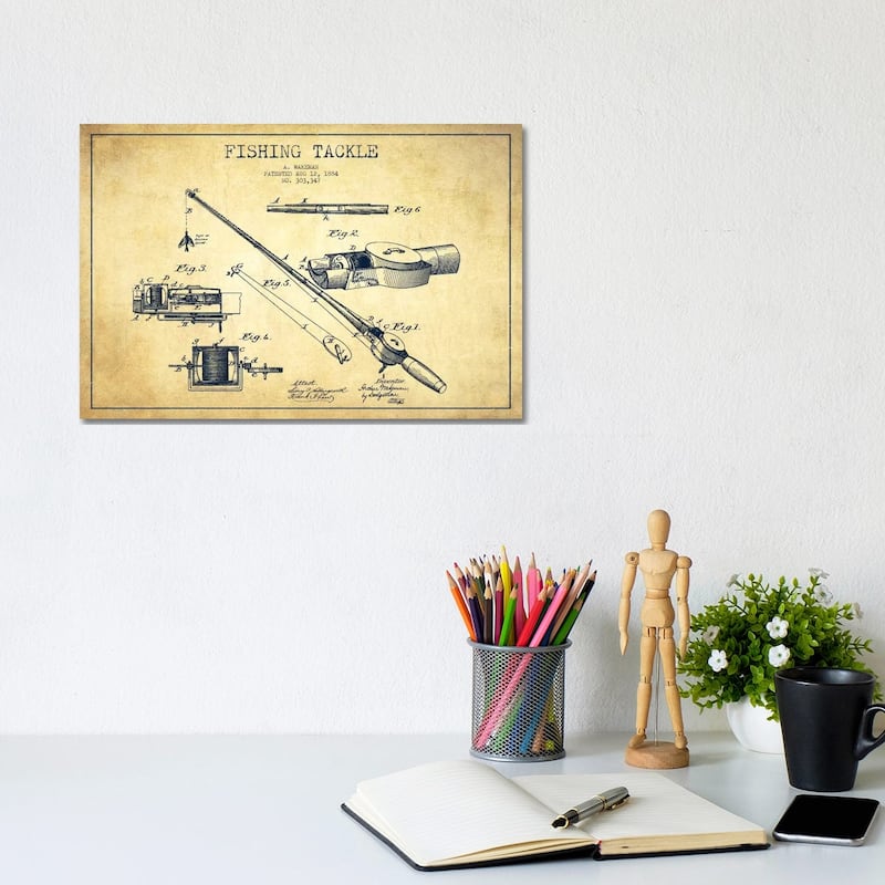 iCanvas "Fishing Tackle Vintage Patent Blueprint" by Aged Pixel Canvas Print - 8x12x0.75