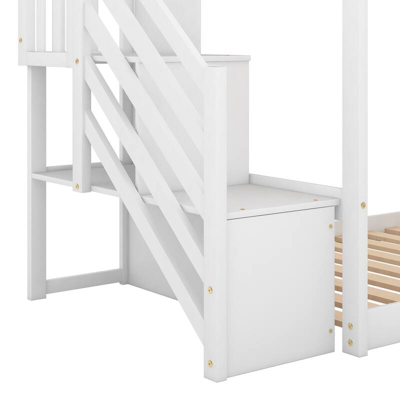 Twin Over Twin Bunk Bed With Convertible Slide And Stairway