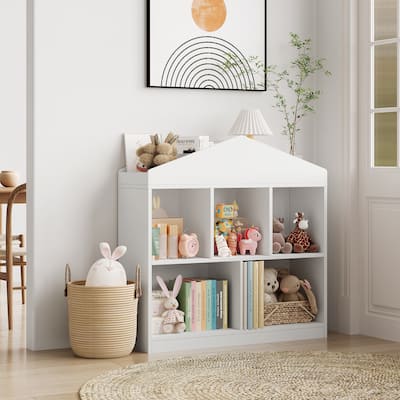 Toy Storage Organizer 5-Cubby Kids Bookshelf / Bookcase, Toddlers Playhouse Cabinet Shelf