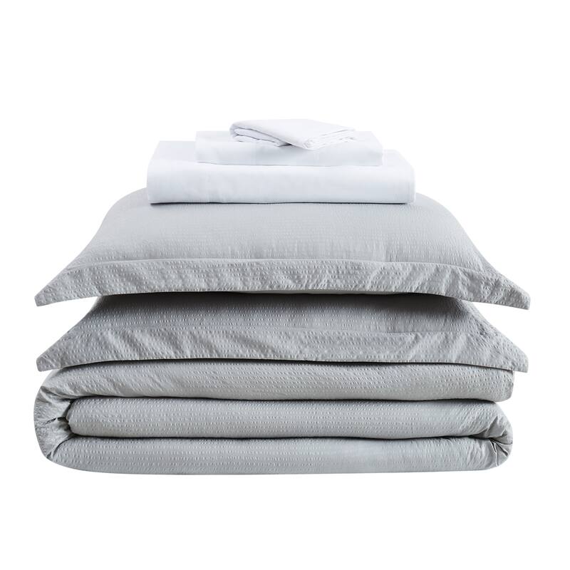 Truly Calm Antimicrobial Seersucker 7 Piece Bed in a Bag - Grey/White - Twin