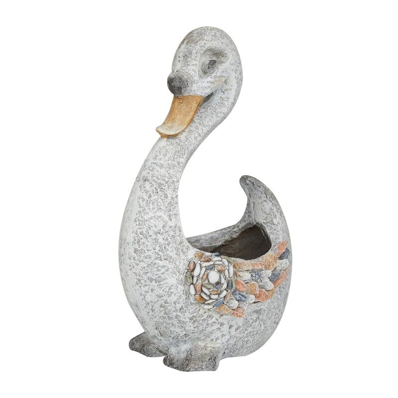 Gray Fiberglass Indoor Outdoor Planter with Stone Mosaic Design