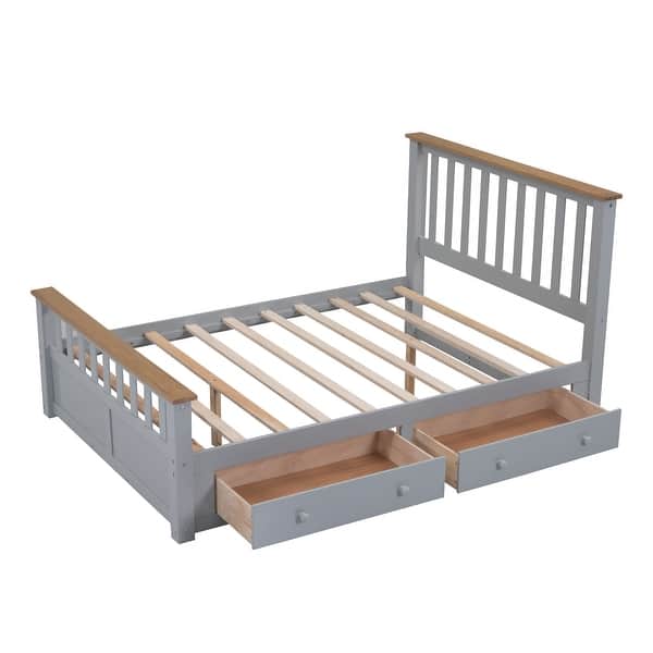 slide 2 of 26, Full Wood Platform Bed with Drawers - Classic Design with Wooden Slats Gray