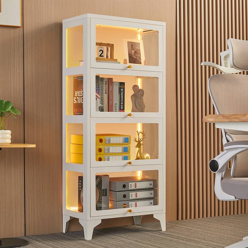 4/5-Tier Curio Display Cabinet with Glass Flip Doors & LED Light Strip