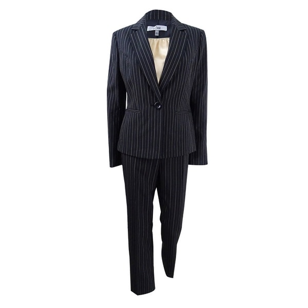 Le Suit Women's 3-PC. Pinstriped Pantsuit - Black/Beach
