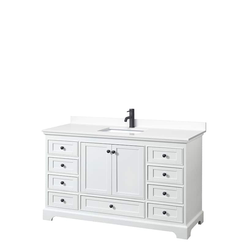 Deborah 60-inch Single Vanity, Cultured Marble Top - White, Black Trim, White Cultured Marble Top