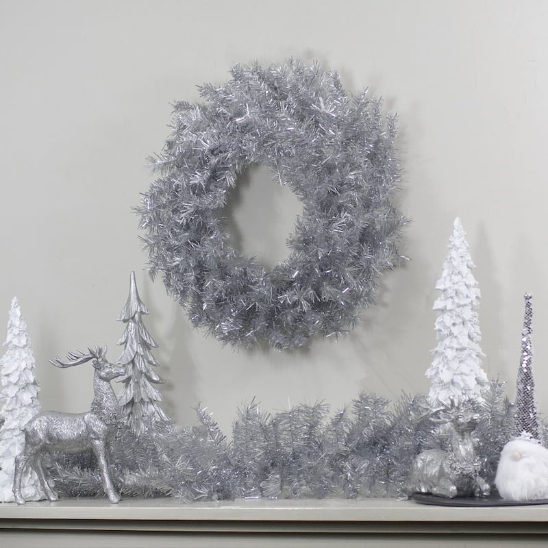 9' x 12" Silver Tinsel Artificial Christmas Garland Unlit