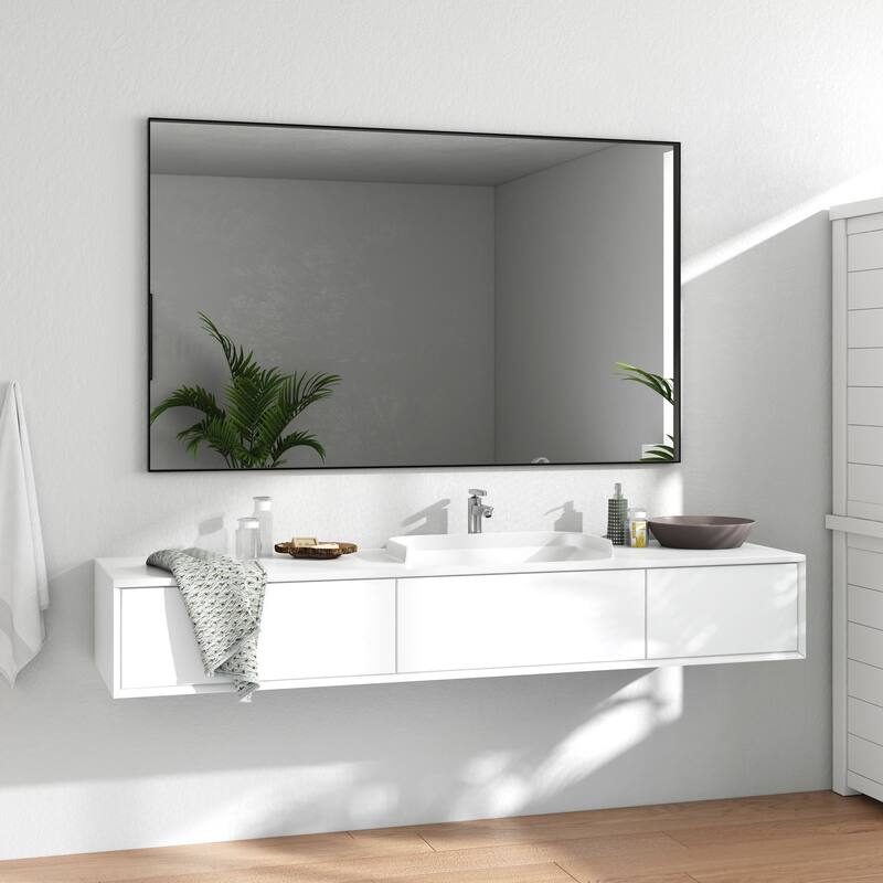 Organnice Rectangular Mirror Modern Black Frame Bathroom Vanity Mirror Clean Glass