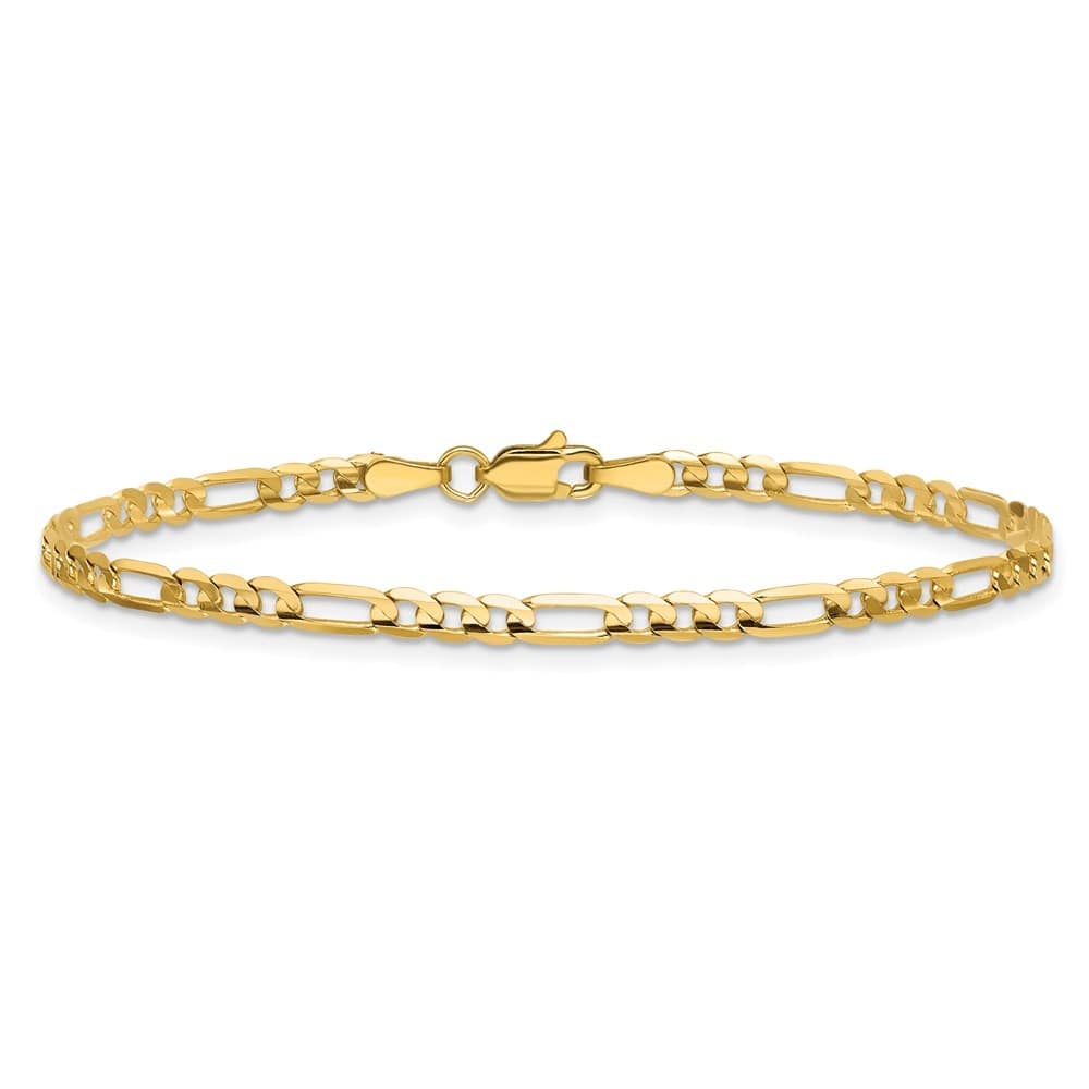Curata 14k Yellow Gold Unisex 3mm Concave Open Figaro Chain Bracelet - 7" or 8"
