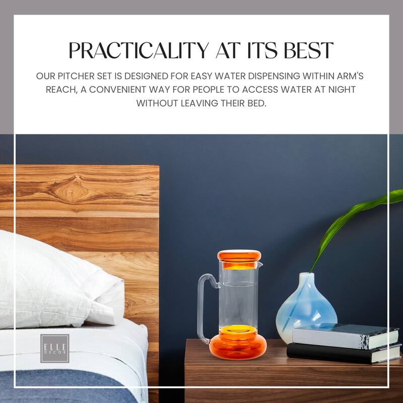 Elle Decor Bedside Pitcher Set Carafe with Cup - 32-Ounce Carafe
