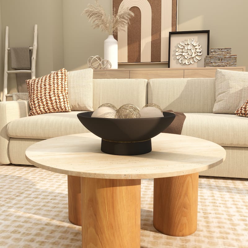 Black or White Ceramic Wide Decorative Bowl with Elevated Base