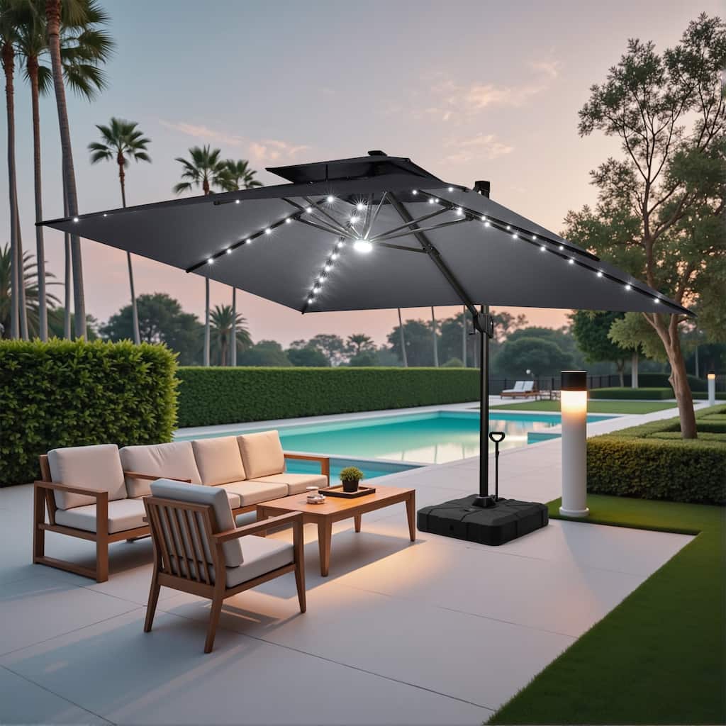 10 FT x 13 FT Outdoor LED Lighted Patio Cantilever Umbrella with Base Stand