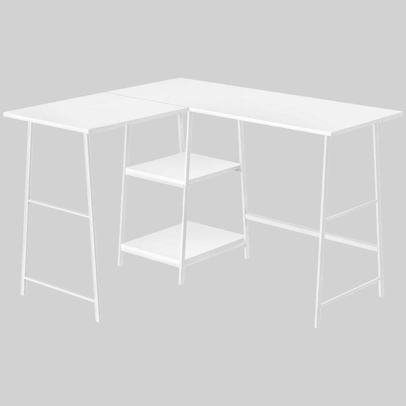 Modern 48" L-Shaped Desk with Storage Shelves, Metal Sawhorse Legs, Corner Desk for Home Office - White