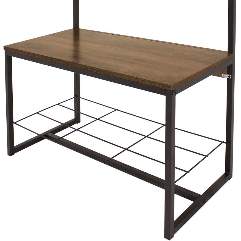 Industrial Style Hall Tree Bench with Coat and Shoe Rack