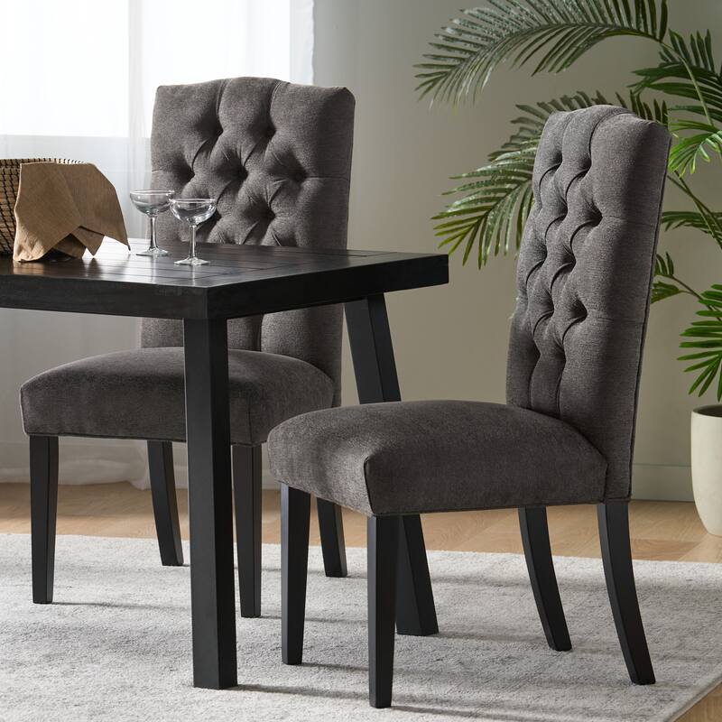 Modern Dining Chairs Tufted Dining Chairs with Tufted Back and Crown Top, for Dining Rooms, Set of 2, Dark Grey