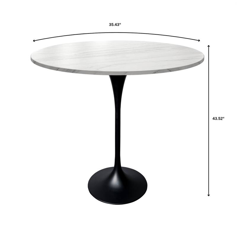 LeisureMod Verve 36" Bar Height Dining Table with Sintered Stone Round Top in Black Padestal Base