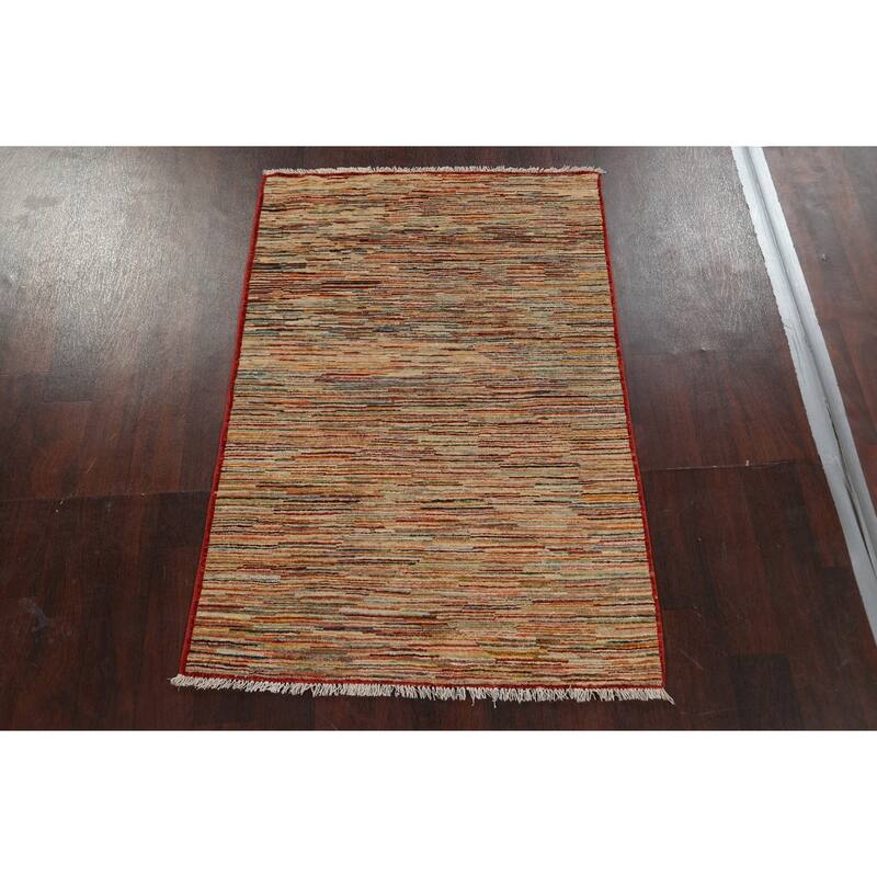 Vegetable Dye Striped Gabbeh Kashkoli Wool Area Rug Handmade Carpet - 3'3" x 4'10"