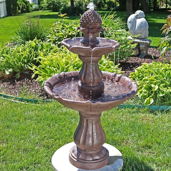 Sunnydaze 2-Tier Curved Plinth Outdoor Garden Water Fountain - 38-Inch