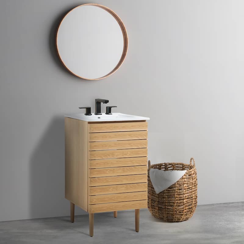 Calandre Thick Linear Slat Modern Farmhouse 2-Shelf Bath Vanity Cabinet Only (Sink Basin not Included), by JONATHAN Y