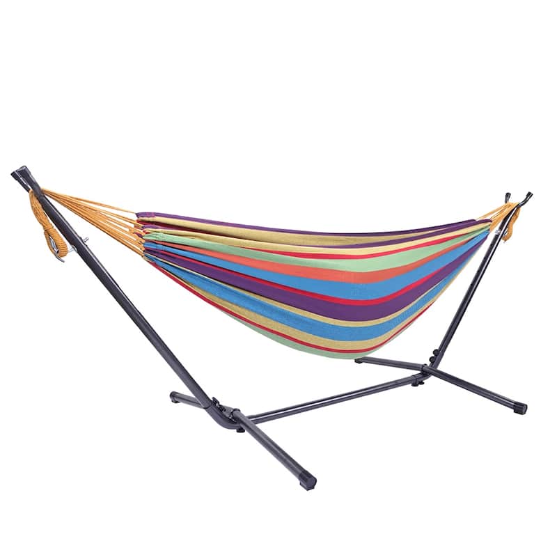 Portable Outdoor Polyester Hammock Set Black Background & Silver Flower & Colorful - 78.74 x 55.12